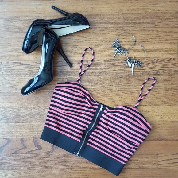 ESTAM Tops - ESTAM Striped Criss Cross Back Crop Top